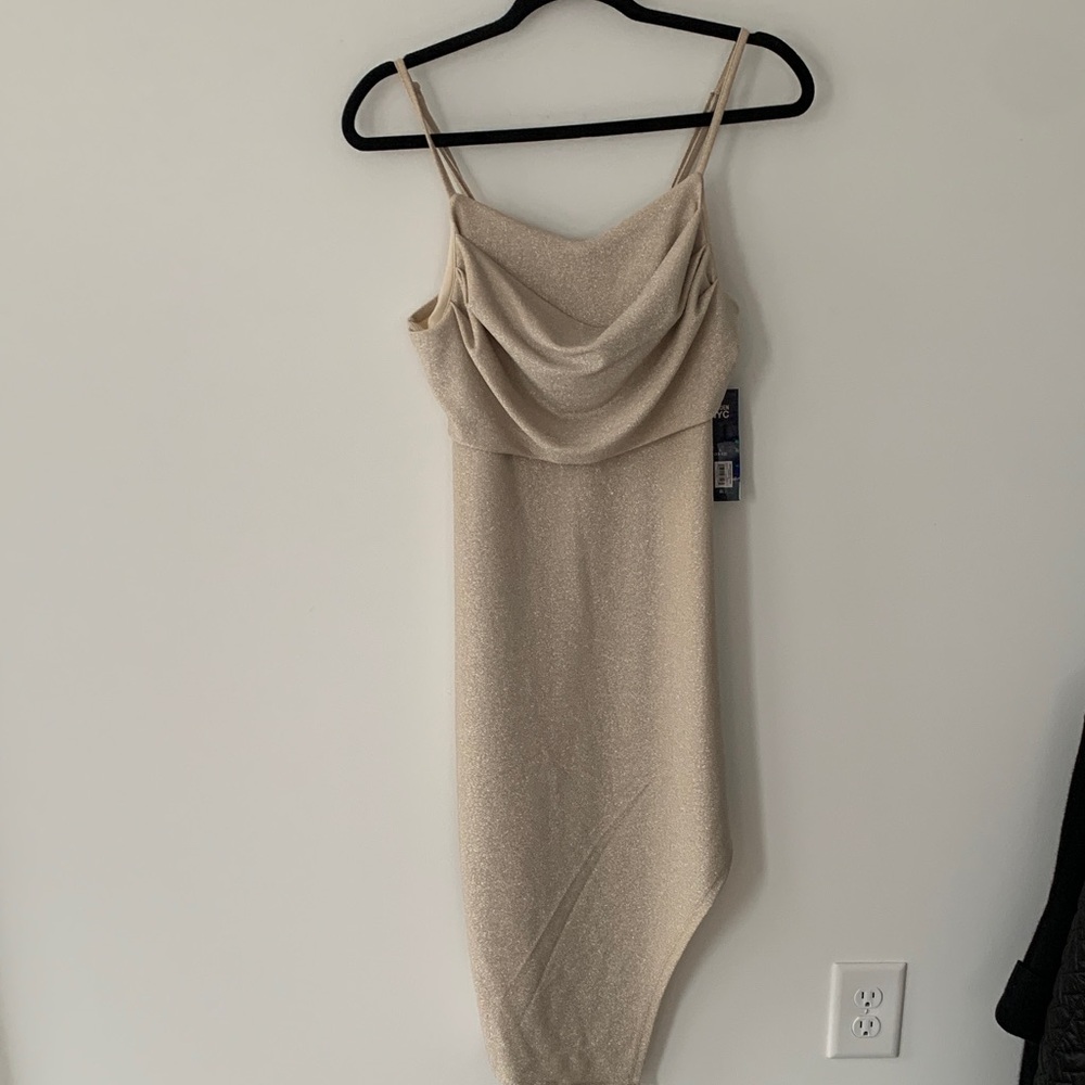 Madden NYC large draped bodice Bodycon  champagne glimmer Sleeveless Dress